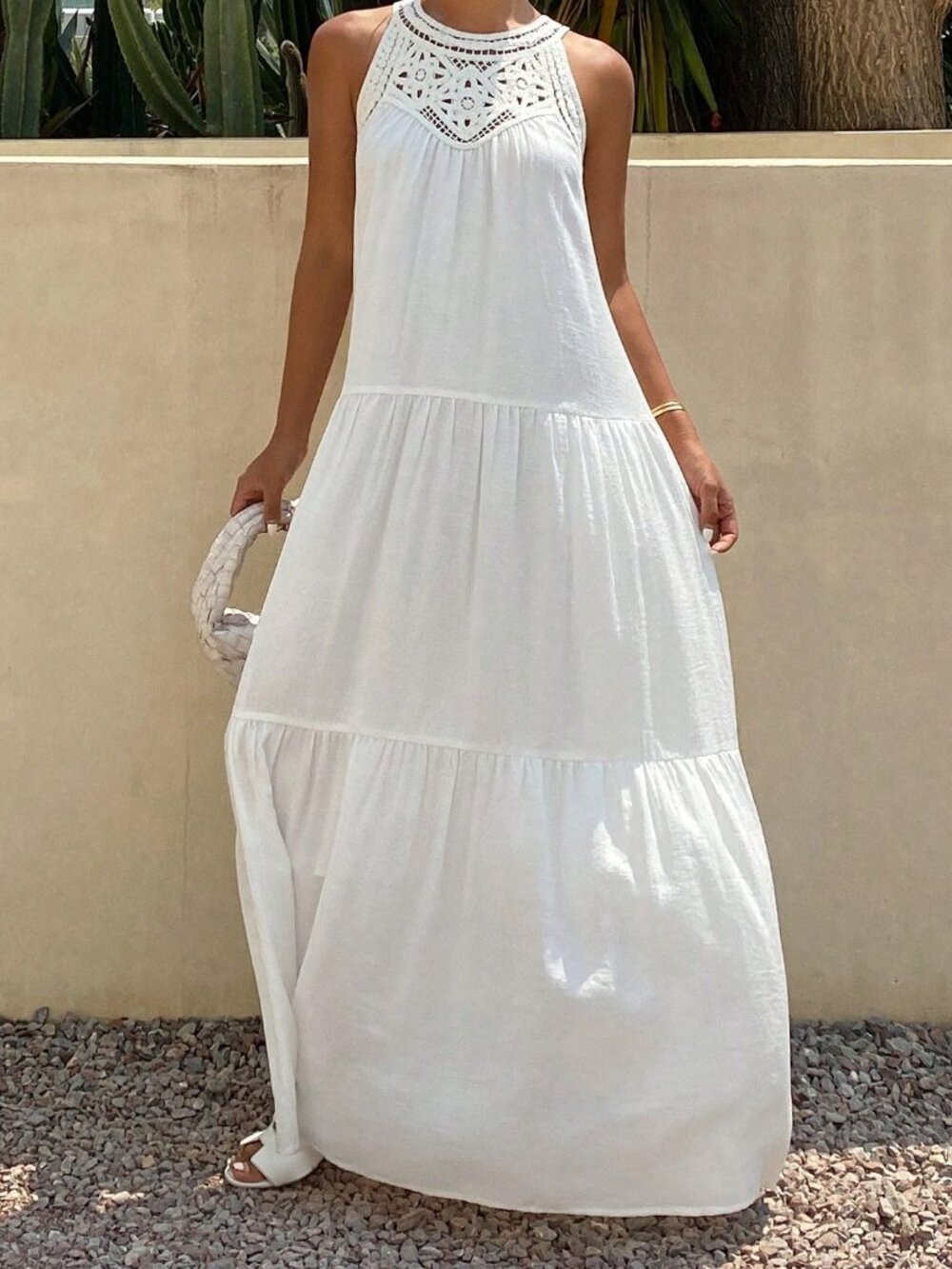 White Boho Women's Vacation Ruffle Hem Sundress - Picture 5 of 7